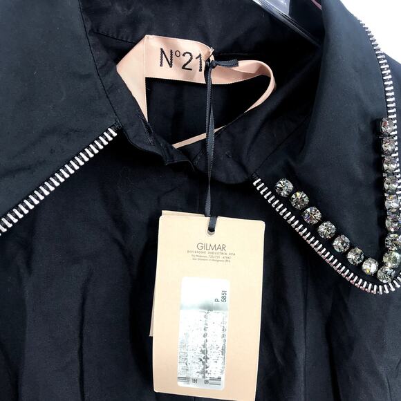 No. 21 Gilmar Iceberg Zipper Crystal Embellished Collar Shirt Dress M Black NWD - Picture 3 of 12